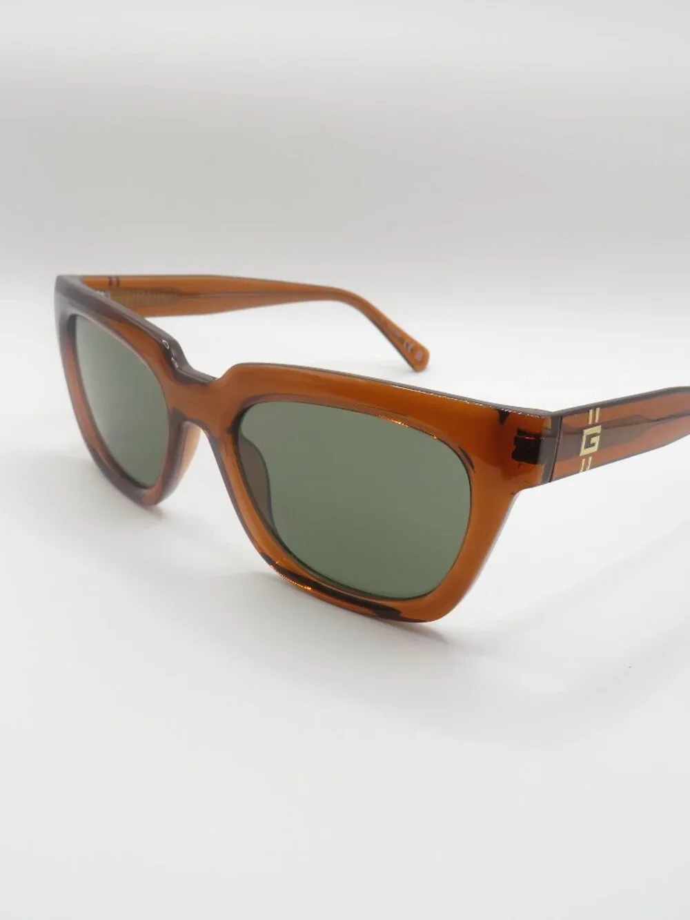 Guess New GU00206 48N Shiny Transparent Brown/Green Square Sunglasses